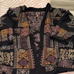Johnny Was Black Multicolor Patterned Cardigan